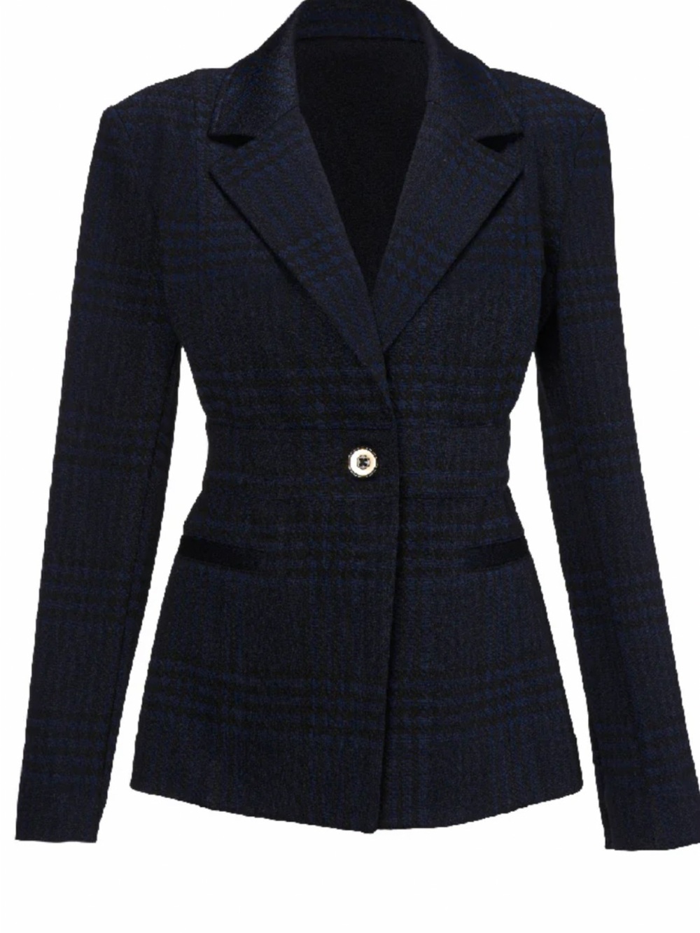 NWOT CAbi Checkout Blazer Navy Plaid Single-Button Blazer